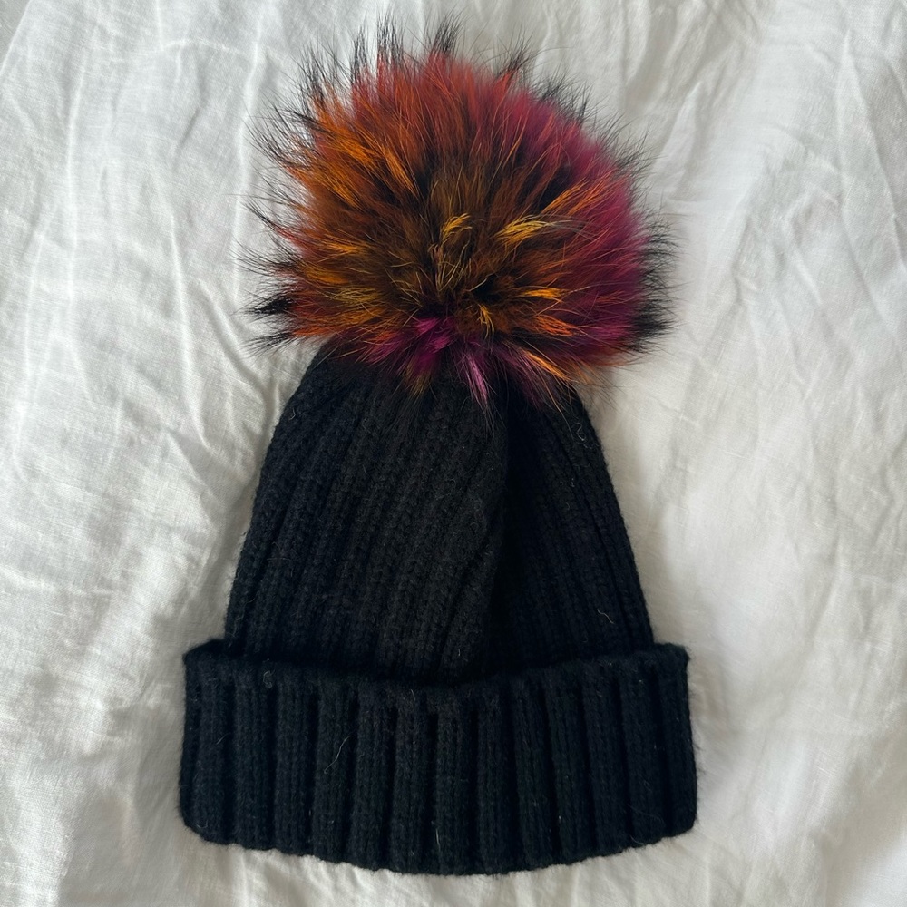 Winter Hat With Colorful Fur Pom Pom